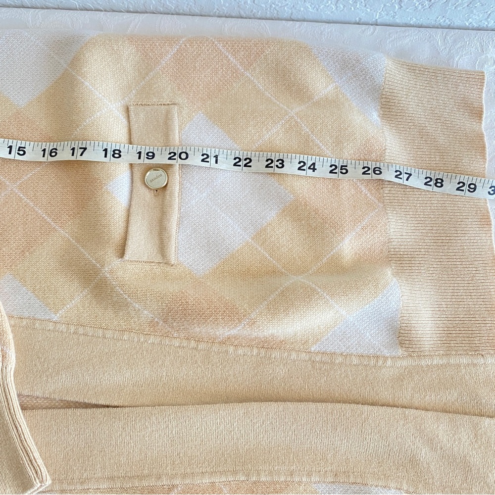 Sandro Argyle Jacquard Cardigan  Tan/White/Cream - Picture 10 of 16